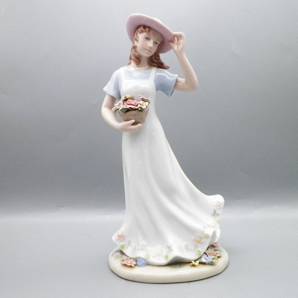 Vintage Vernetti Italian Porcelain Figurine Girl Flower Basket 10" Breezy Grace